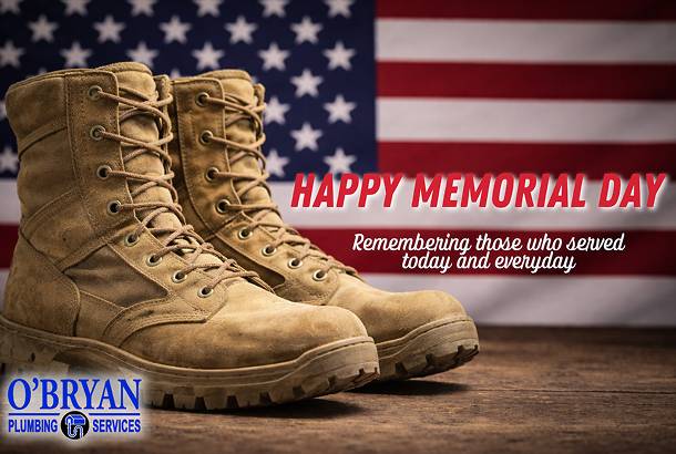 Spring-themed bathroom with plumbing advertisement.